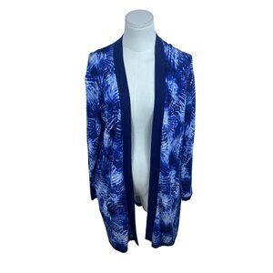 Lands End Womens Blue Open Cardigan Tie-Dye Pattern Size M/P 10-12